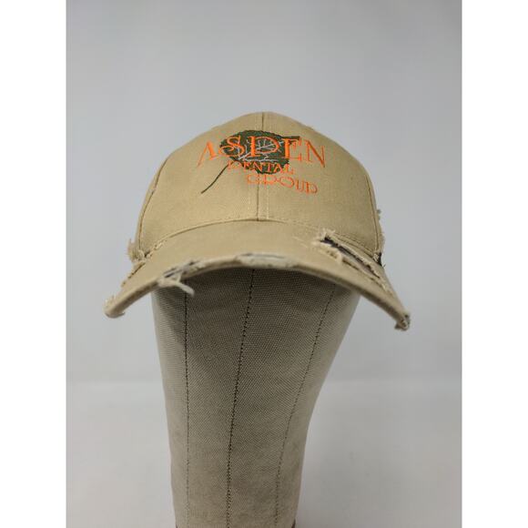 Aspen Dental Distressed Brown/Camo Hat Ripped Hidden Camo OSFM Strapback - Picture 2 of 9